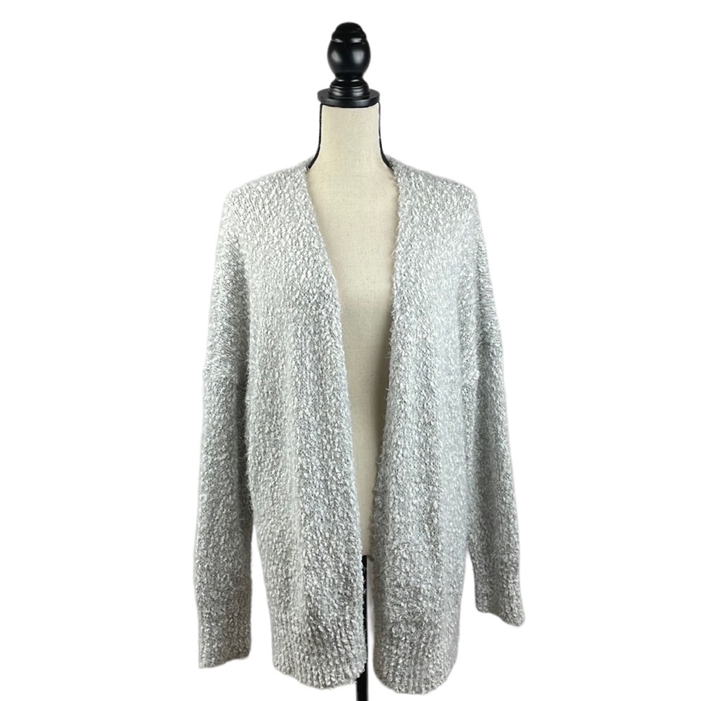 Maurices Fuzzy Knit Sweater Cardigan SZ 2X Gray White Open Front